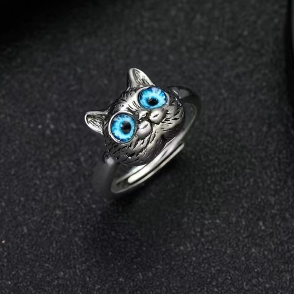 NWOT SILVER metal cat ring for ladies   SZ 8  ... R52 - Picture 6 of 10